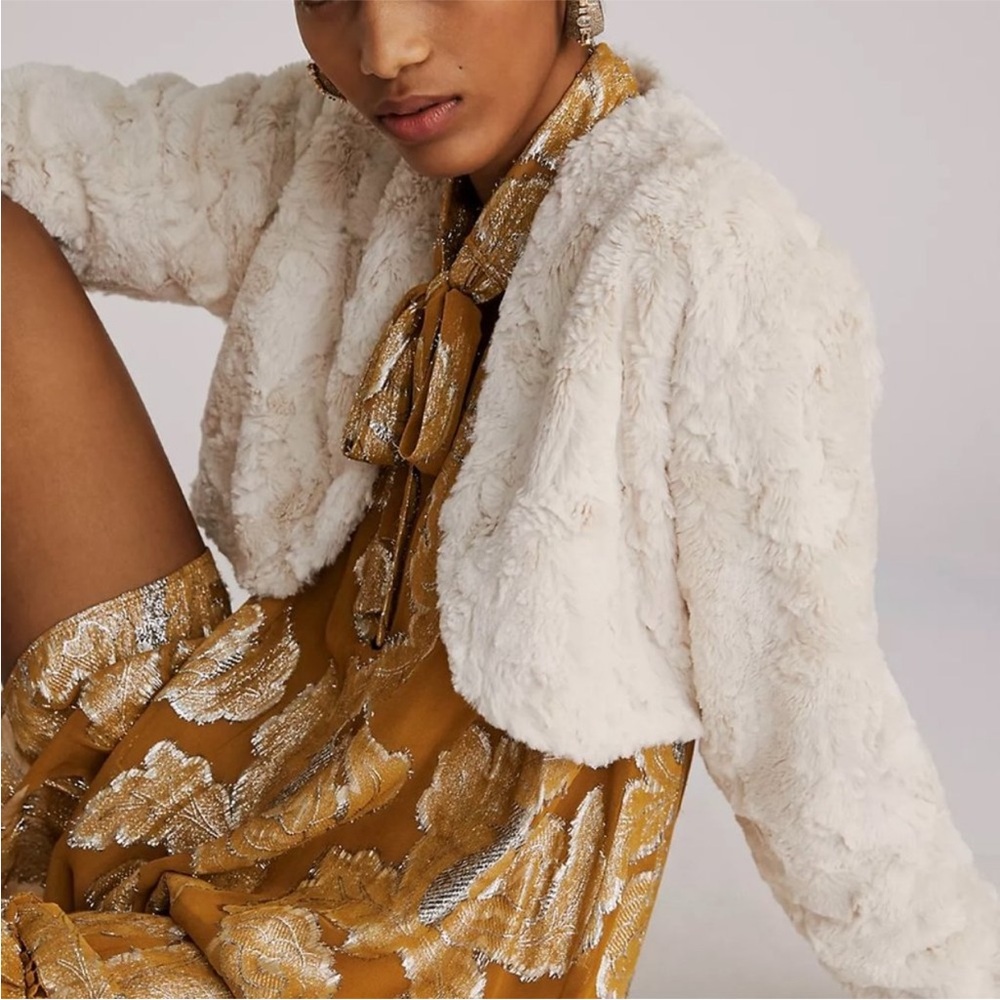 Maeve Anthropologie Women Faux Fur Shrug Jacket
Long Sleeve Ivory Size L